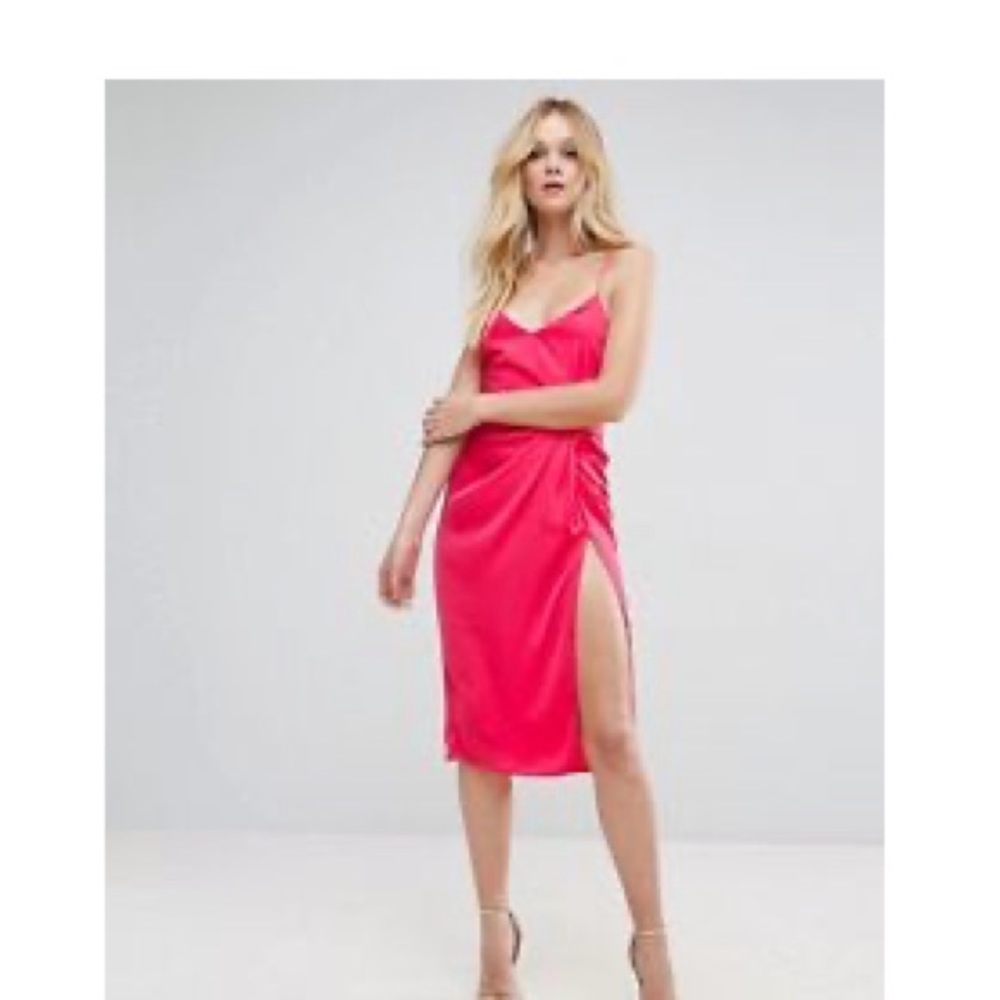 ASOS hammered strappy satin pencil midi dress